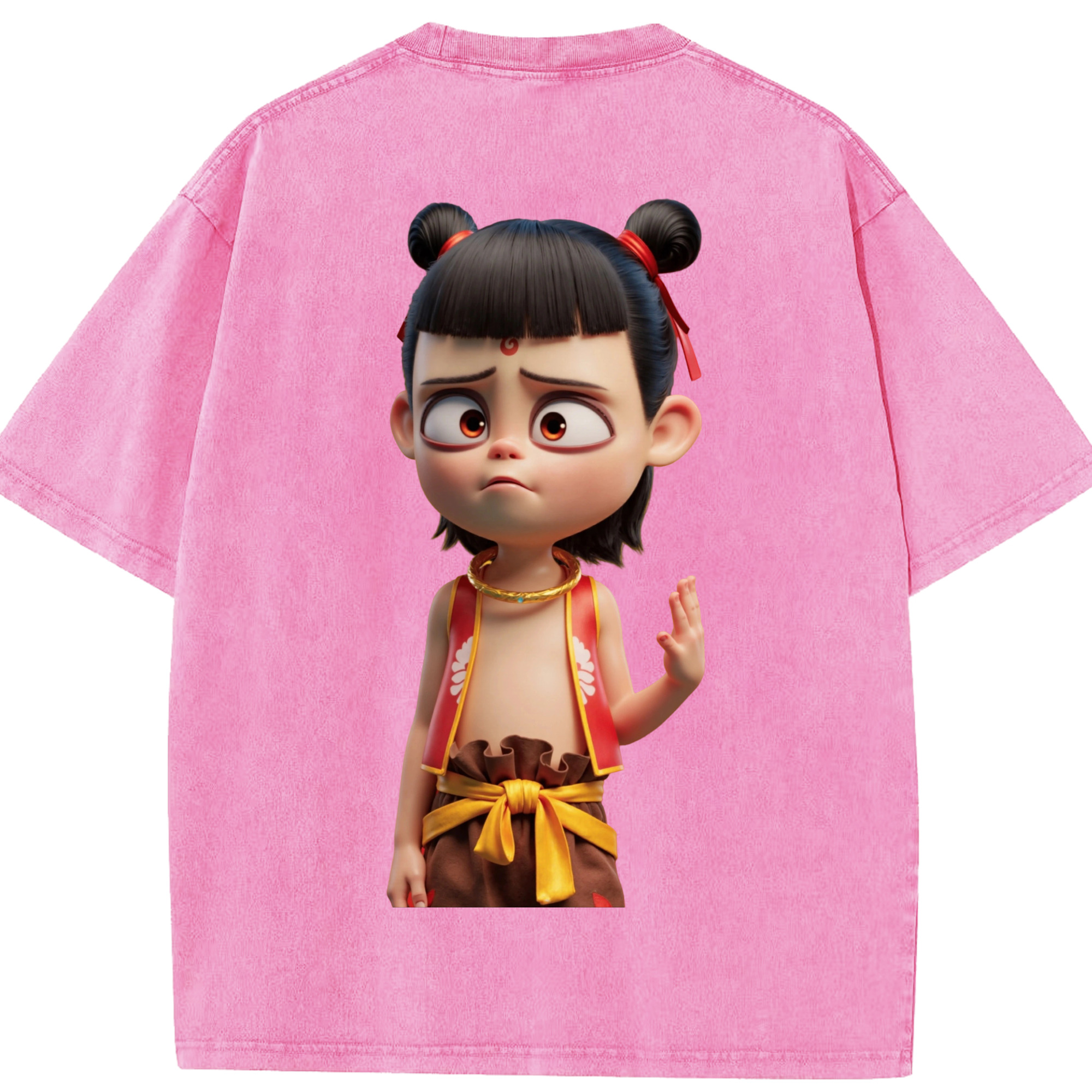 （画像用） Ne Zha 2 ナタ 魔童の大暴れ 綿100% ヴィンテージ風 半袖Tシャツ（背面プリント）